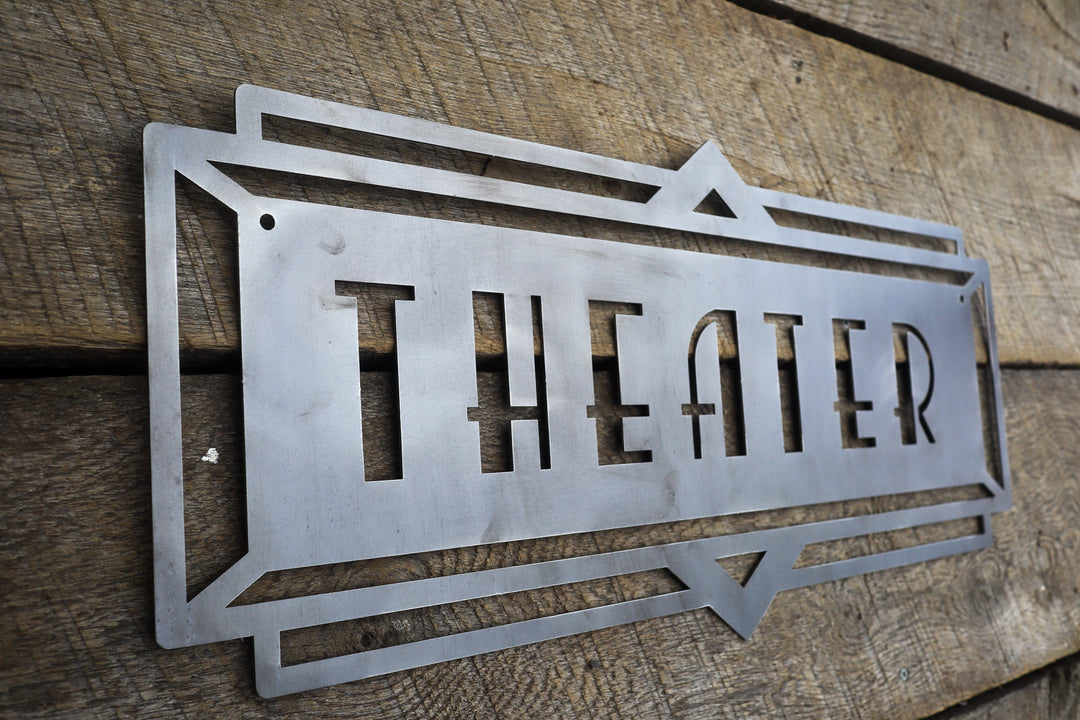 Metal Art Deco Theater Marquee Sign - Vintage Cinema Decor - Retro Home Theater Art - Movie Room Decor - Vintage Film Art - Free Shipping