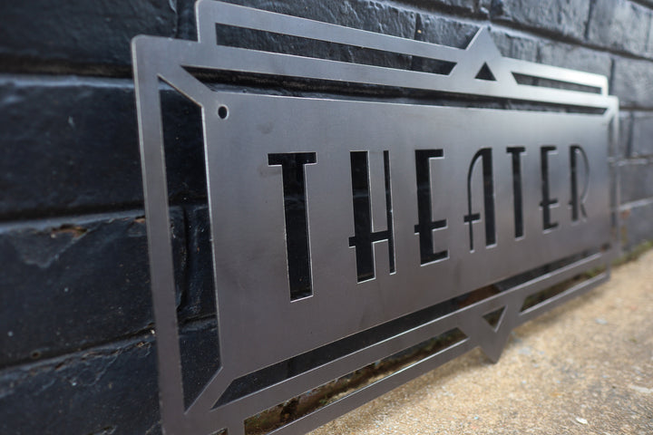 Metal Art Deco Theater Marquee Sign - Vintage Cinema Decor - Retro Home Theater Art - Movie Room Decor - Vintage Film Art - Free Shipping