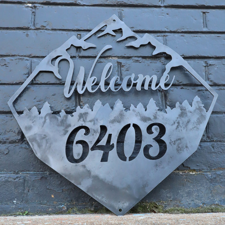 Rustic Welcome Sign Metal Address House Number Mountain And Forest   IMG 3164vv 900x 