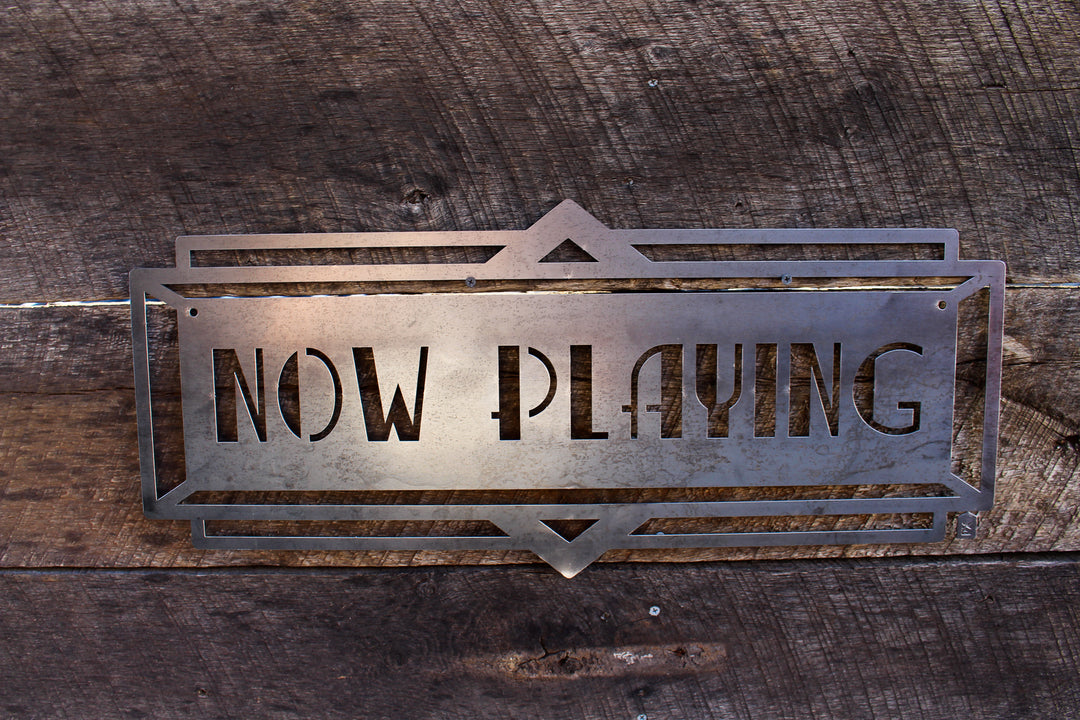 Metal Art Deco Now Playing Marquee Sign - Vintage Cinema Decor - Home Theater Wall Art - Movie Decor - Vintage Film Art - Free Shipping