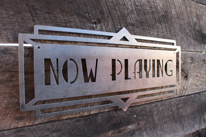 Metal Art Deco Now Playing Marquee Sign - Vintage Cinema Decor - Home Theater Wall Art - Movie Decor - Vintage Film Art - Free Shipping