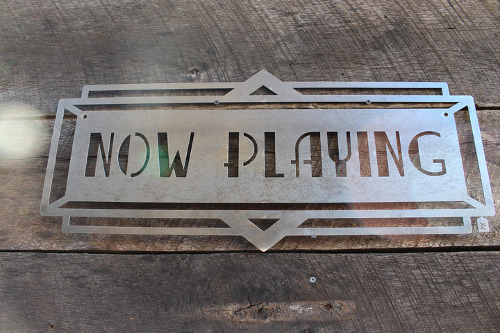 Metal Art Deco Now Playing Marquee Sign - Vintage Cinema Decor - Home Theater Wall Art - Movie Decor - Vintage Film Art - Free Shipping