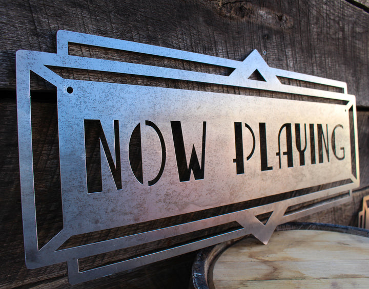 Metal Art Deco Now Playing Marquee Sign - Vintage Cinema Decor - Home Theater Wall Art - Movie Decor - Vintage Film Art - Free Shipping