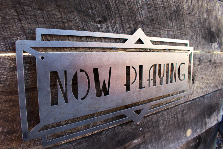 Metal Art Deco Now Playing Marquee Sign - Vintage Cinema Decor - Home Theater Wall Art - Movie Decor - Vintage Film Art - Free Shipping