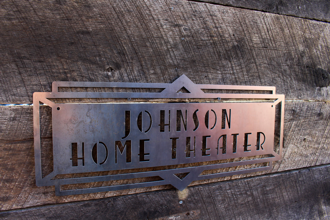 Custom Metal Home Theater Marquee Sign - Personalized Name Sign, Custom Art Deco Home Theater Decor, Vintage Wall Art, Personalized Home Decor