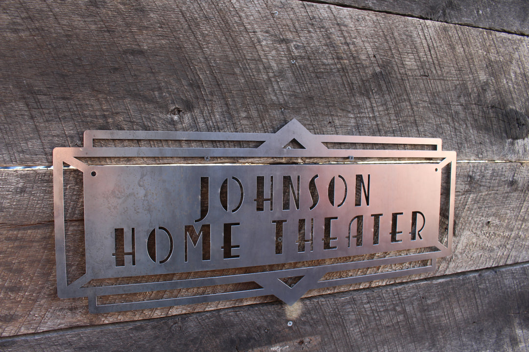 Custom Metal Home Theater Marquee Sign - Personalized Name Sign, Custom Art Deco Home Theater Decor, Vintage Wall Art, Personalized Home Decor