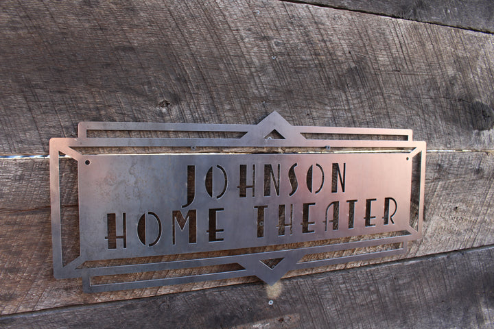Custom Metal Home Theater Marquee Sign - Personalized Name Sign, Custom Art Deco Home Theater Decor, Vintage Wall Art, Personalized Home Decor