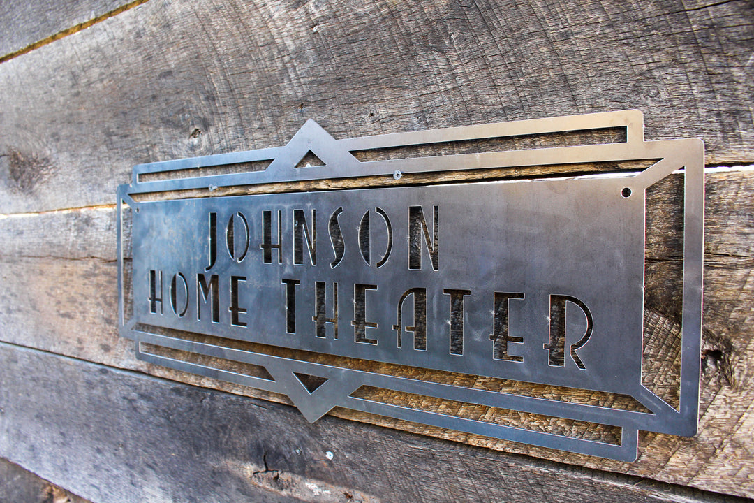 Custom Metal Home Theater Marquee Sign - Personalized Name Sign, Custom Art Deco Home Theater Decor, Vintage Wall Art, Personalized Home Decor