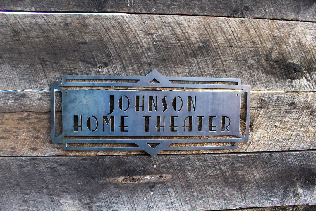 Custom Metal Home Theater Marquee Sign - Personalized Name Sign, Custom Art Deco Home Theater Decor, Vintage Wall Art, Personalized Home Decor