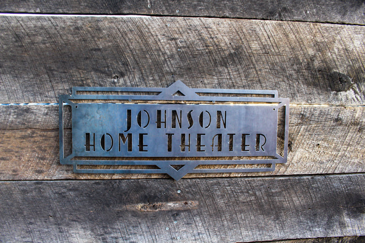 Custom Metal Home Theater Marquee Sign - Personalized Name Sign, Custom Art Deco Home Theater Decor, Vintage Wall Art, Personalized Home Decor