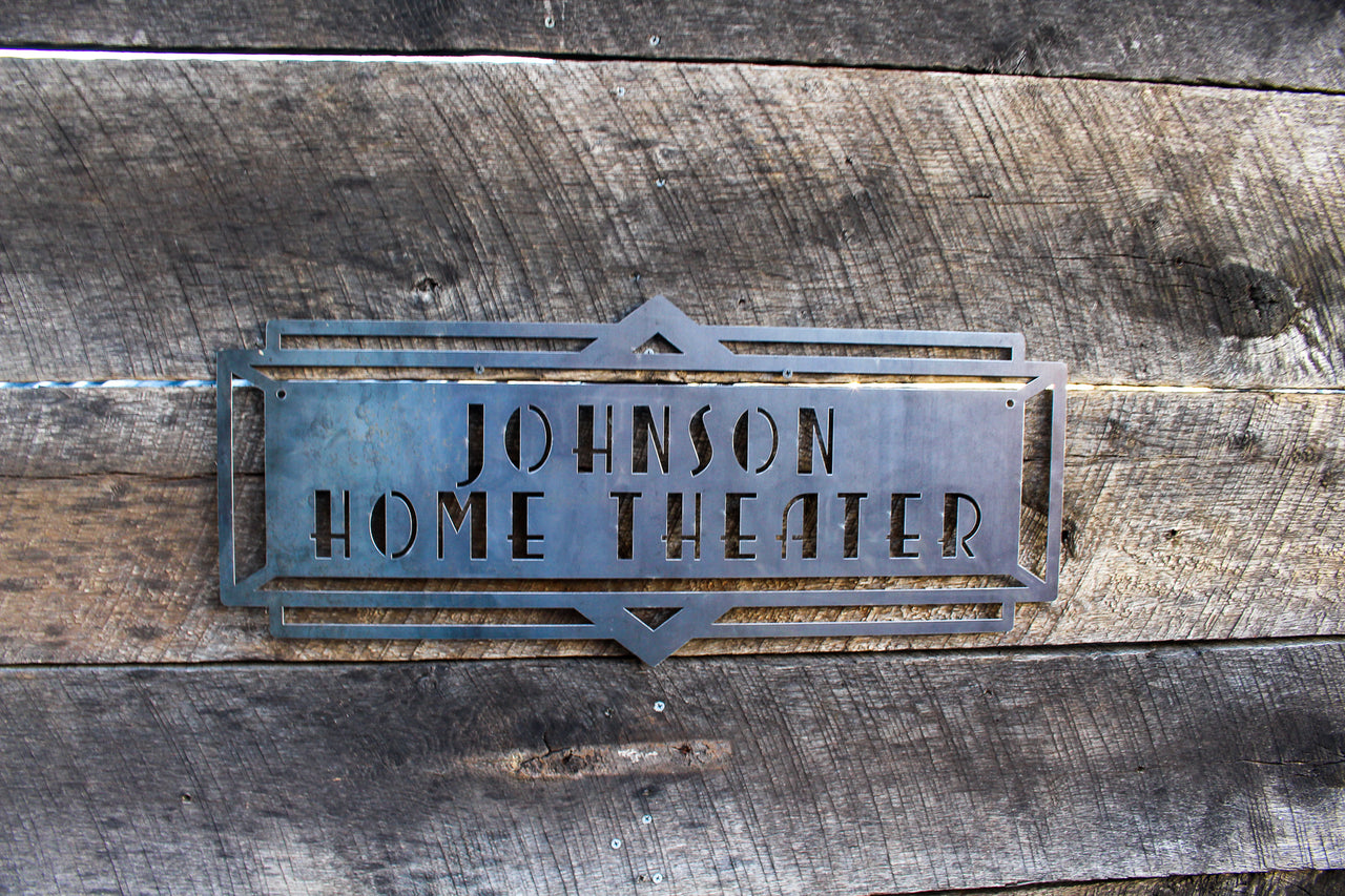 Custom Metal Home Theater Marquee Sign - Personalized Name Sign - Custom Art Deco Home Theater Decor - Vintage Wall Art - Free Shipping