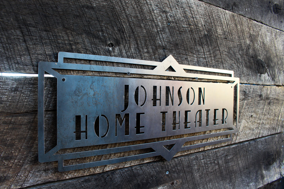 Custom Metal Home Theater Marquee Sign - Personalized Name Sign, Custom Art Deco Home Theater Decor, Vintage Wall Art, Personalized Home Decor