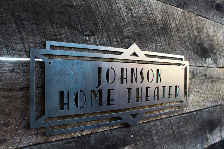 Custom Metal Home Theater Marquee Sign - Personalized Name Sign, Custom Art Deco Home Theater Decor, Vintage Wall Art, Personalized Home Decor