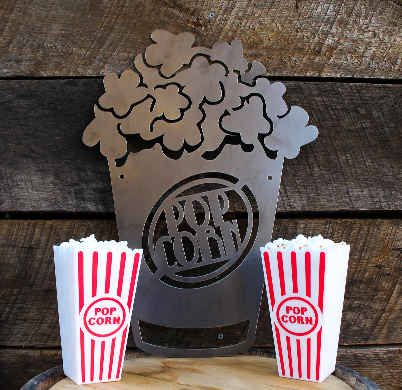 Vintage Metal Popcorn Sign - Retro Movie Theater Popcorn Bucket - Home Theater Wall Art - Vintage Cinema Home Decor - Retro