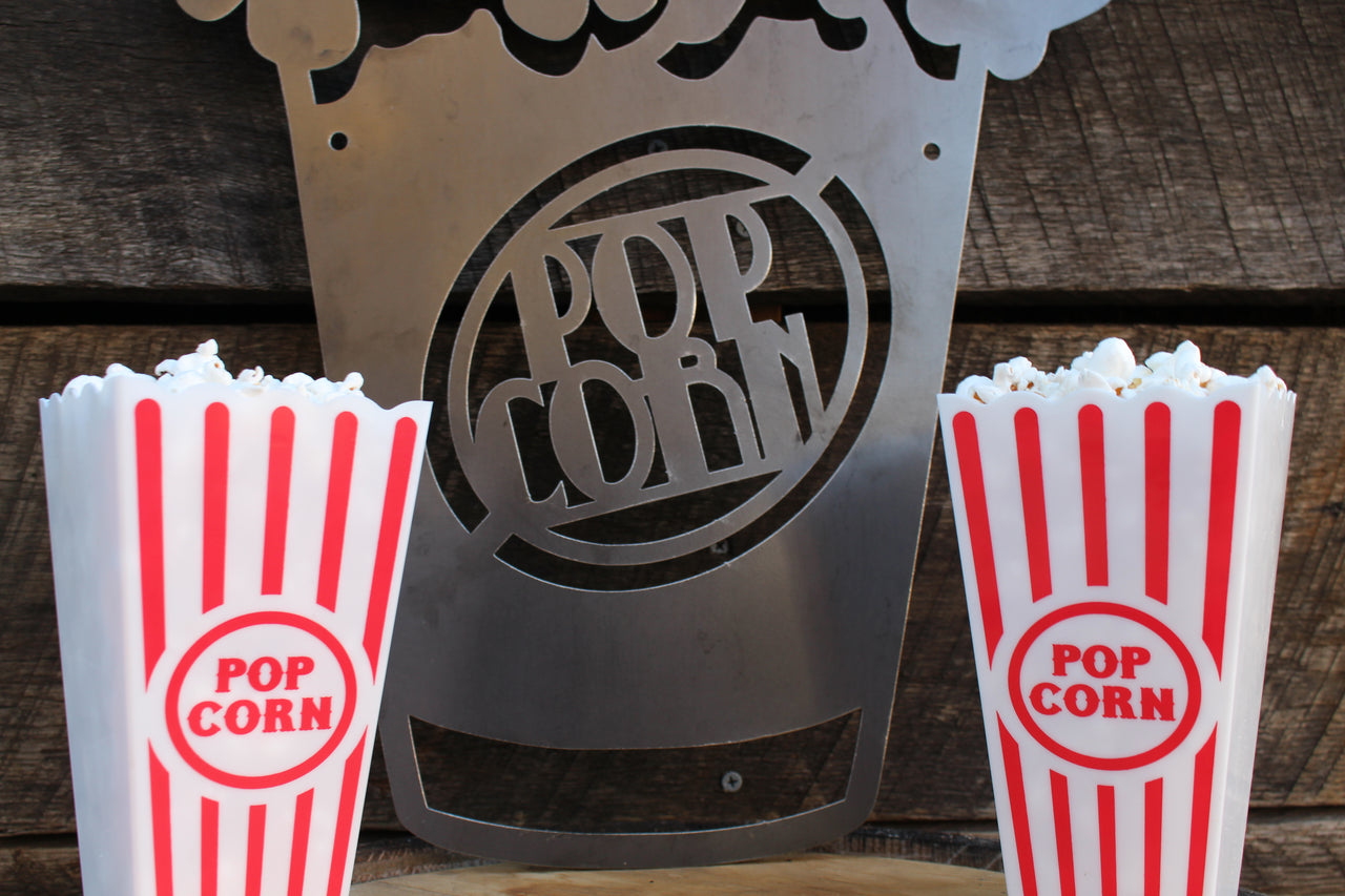 Vintage Metal Popcorn Sign - Retro Movie Theater Popcorn Bucket - Home Theater Wall Art - Vintage Cinema Home Decor - Retro