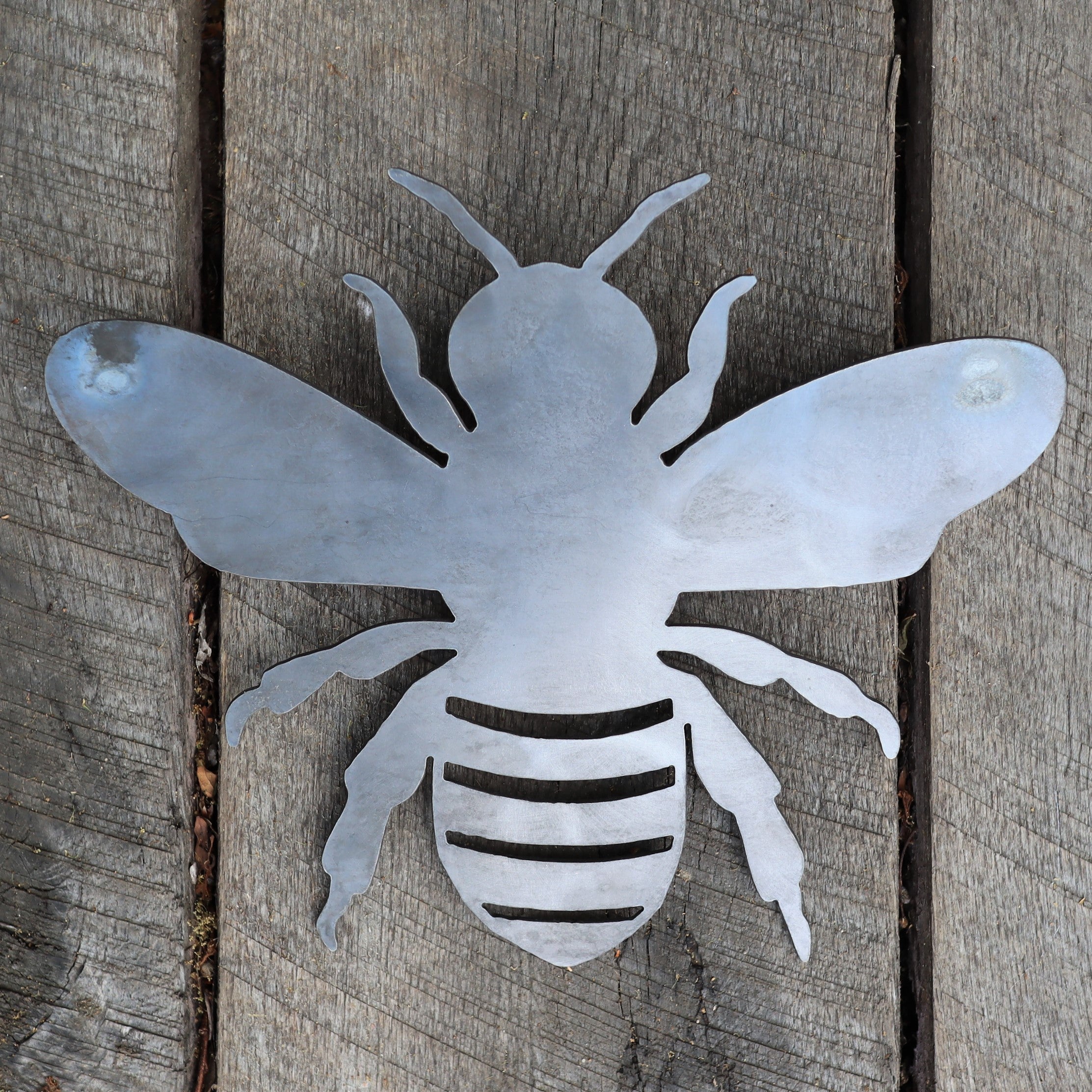 Rustic Bee Metal Sign For Garden (Bees At Work / Buzzing Site / Bee-Ware) - Yellow & Black