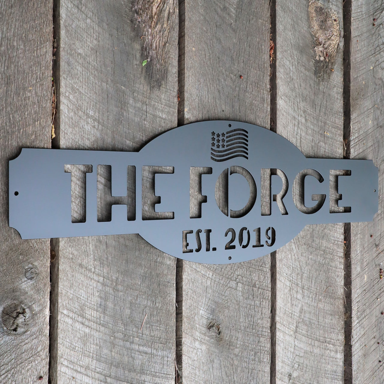 The Forge - Personalized American Flag Metal Garage Sign - Patriotic Man Cave Wall Art - Fourth of July Decor