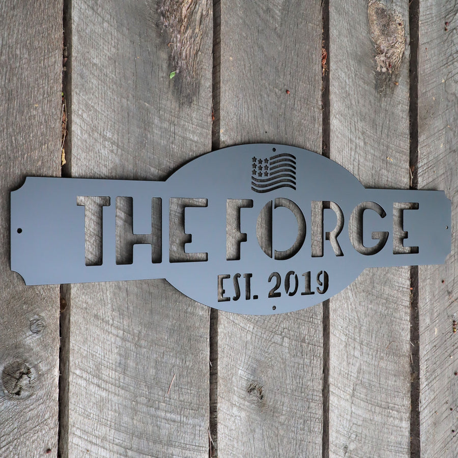 The Forge - Personalized American Flag Metal Garage Sign - Patriotic M ...