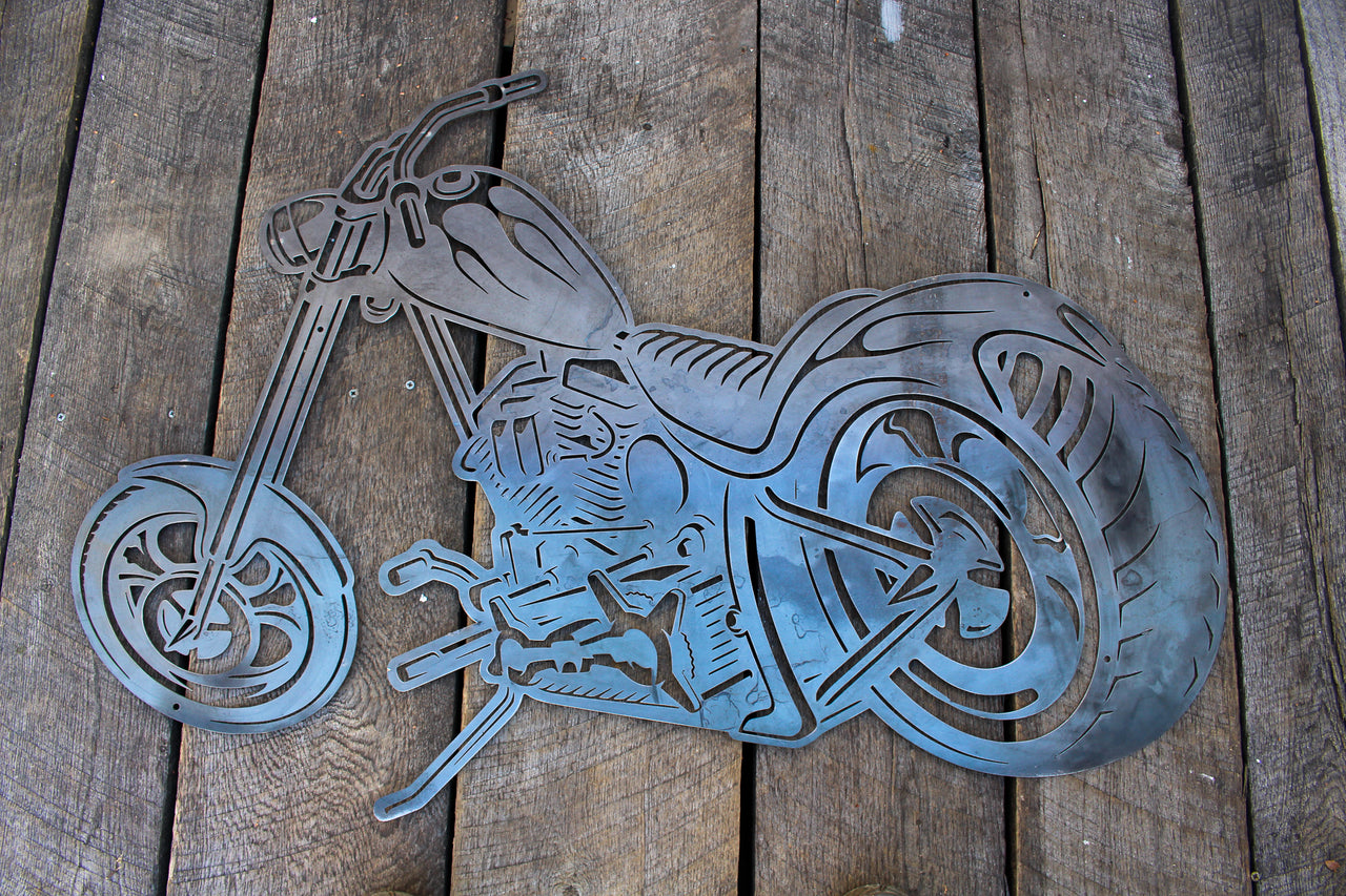 Metal Motorcycle Sign - Chopper Garage Sign - Man Cave Wall Decor - Body Shop Wall Art - Unique Bike Sign For Dad