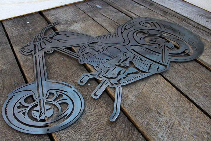 Metal Motorcycle Sign - Chopper Garage Sign - Man Cave Wall Decor - Body Shop Wall Art - Unique Bike Sign For Dad