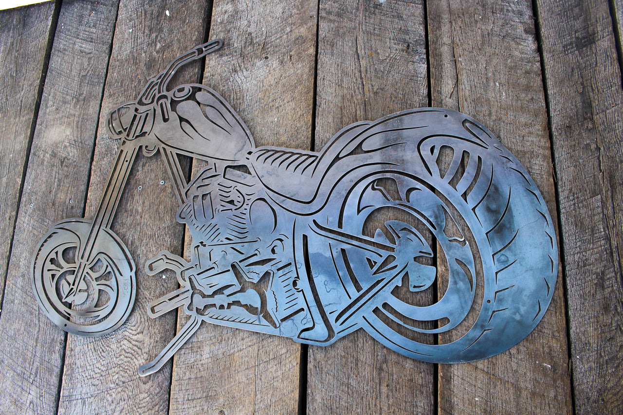 Metal Motorcycle Sign - Chopper Garage Sign - Man Cave Wall Decor - Body Shop Wall Art - Unique Bike Sign For Dad
