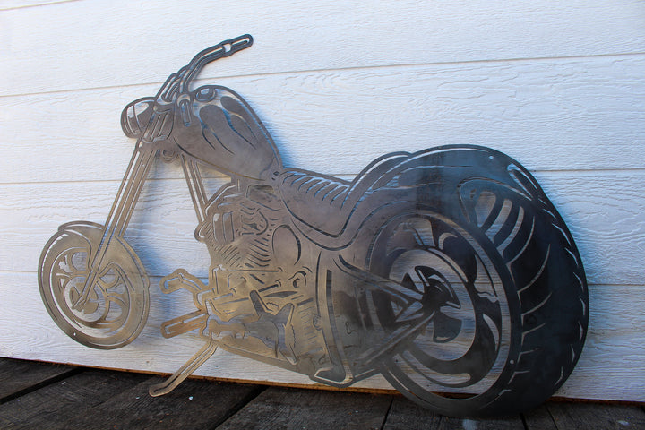 Metal Motorcycle Sign - Chopper Garage Sign - Man Cave Wall Decor - Body Shop Wall Art - Unique Bike Sign For Dad