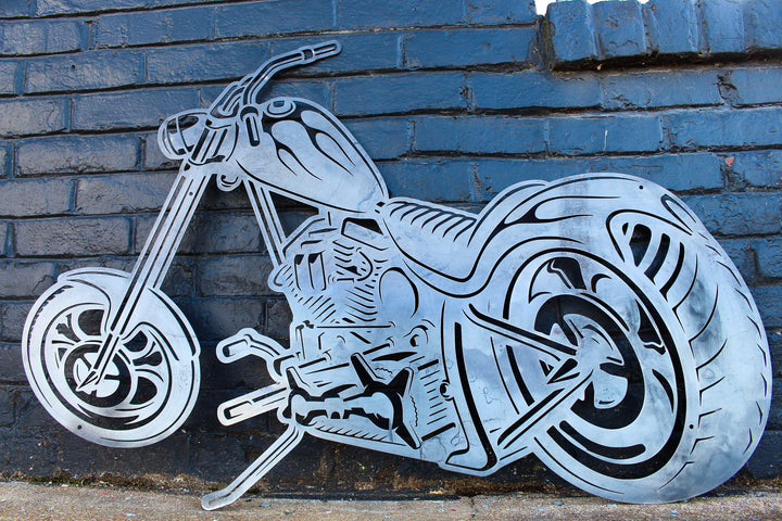 Metal Motorcycle Sign - Chopper Garage Sign - Man Cave Wall Decor - Body Shop Wall Art - Unique Bike Sign For Dad