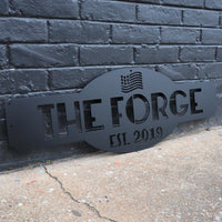 Thumbnail for The Forge - Personalized American Flag Metal Garage Sign - Patriotic Man Cave Wall Art - Fourth of July Decor