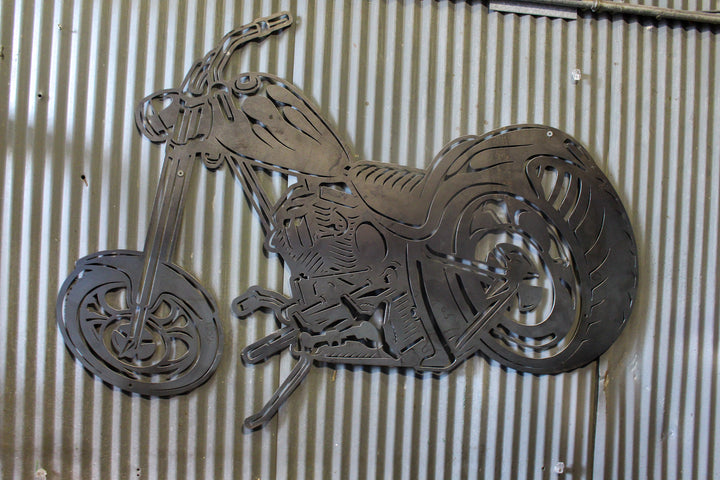 Metal Motorcycle Sign - Chopper Garage Sign - Man Cave Wall Decor - Body Shop Wall Art - Unique Bike Sign For Dad