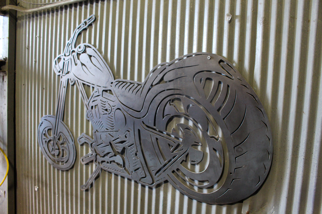 Metal Motorcycle Sign - Chopper Garage Sign - Man Cave Wall Decor - Body Shop Wall Art - Unique Bike Sign For Dad