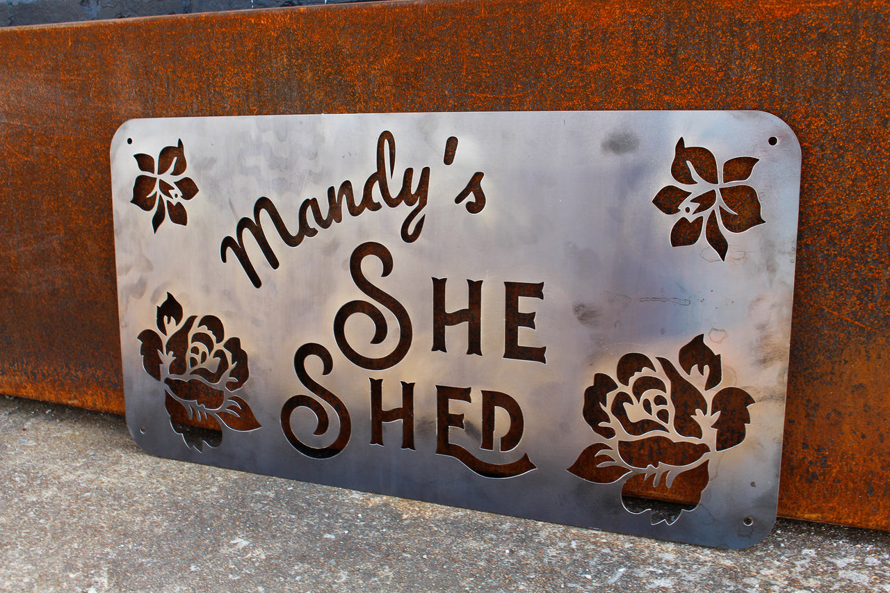 Custom Metal She Shed Sign - Personalized She Shed Decor - Custom Babe Cave Sign - She Shed Wall Art