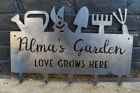 Thumbnail for Love Grows Here Garden Tool Rack - Personalized Tool Rack with Hooks - Custom Garden Hanger - Personalized Garden Accessory
