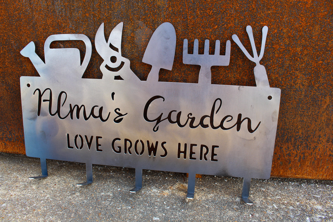 Love Grows Here Garden Tool Rack - Personalized Tool Rack with Hooks - Custom Garden Hanger - Personalized Garden Accessory