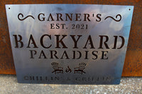 Thumbnail for Garner's Backyard Paradise Metal Sign - Custom Metal Backyard Sign - Personalized Patio Decor - Custom Outdoor Home Wall Art