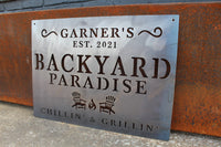 Thumbnail for Garner's Backyard Paradise Metal Sign - Custom Metal Backyard Sign - Personalized Patio Decor - Custom Outdoor Home Wall Art