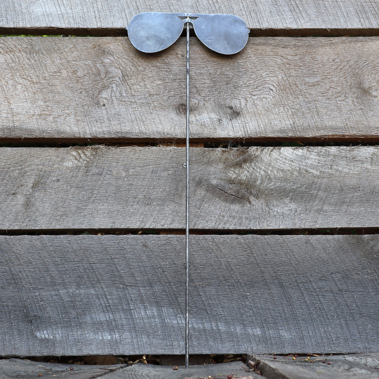 Raw Steel Sunglasses Yard Stake - Fourth of July Garden Art Marker - Metal Aviator Glasses Summer Lawn Decor