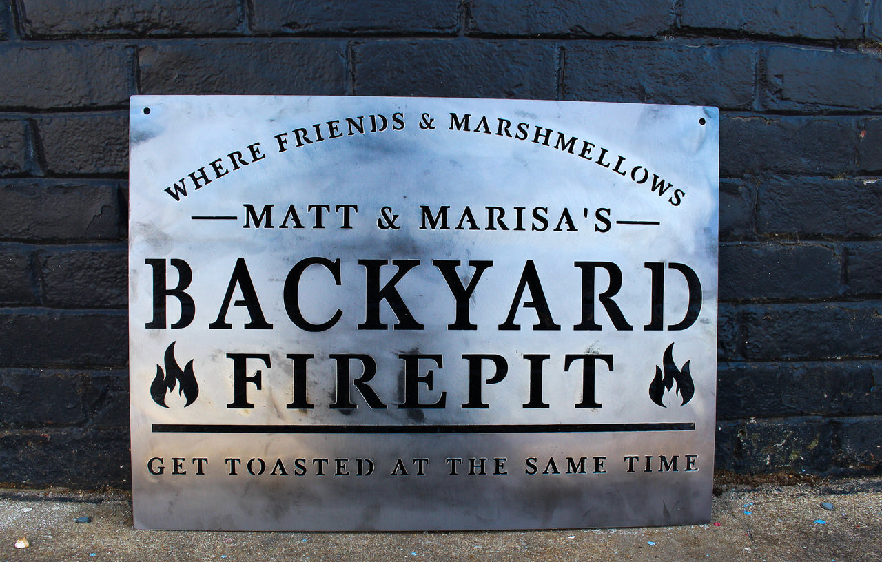 Personalized Backyard Firepit Metal Sign - Custom Backyard Home Decor - Custom Modern Patio Wall Art - Firepit Metal Sign