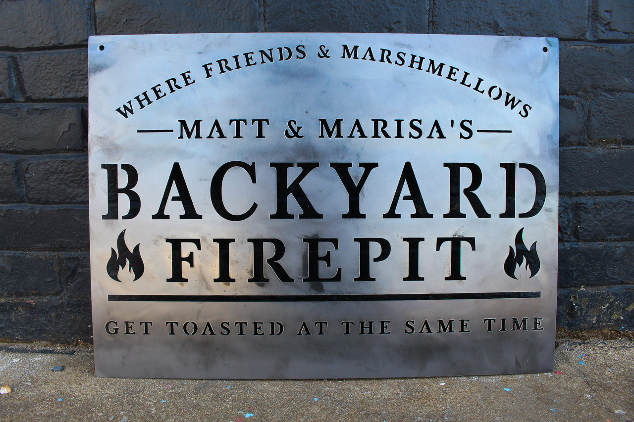 Personalized Backyard Firepit Metal Sign - Custom Backyard Home Decor - Custom Modern Patio Wall Art - Firepit Metal Sign