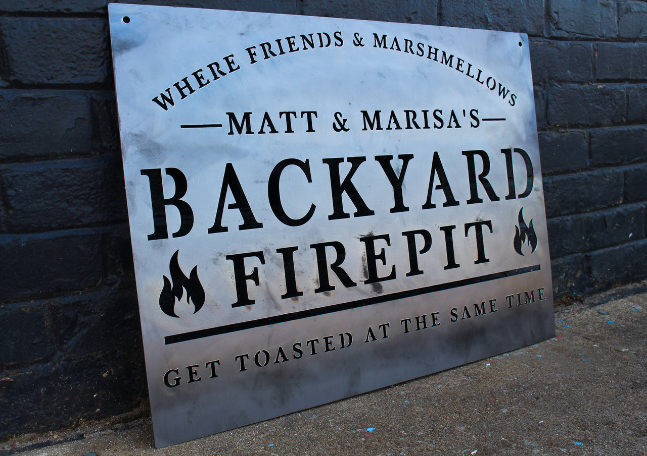 Personalized Backyard Firepit Metal Sign - Custom Backyard Home Decor - Custom Modern Patio Wall Art - Firepit Metal Sign