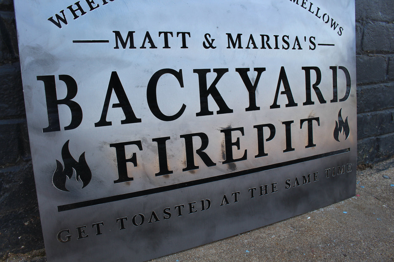 Personalized Backyard Firepit Metal Sign - Custom Backyard Home Decor - Custom Modern Patio Wall Art - Firepit Metal Sign