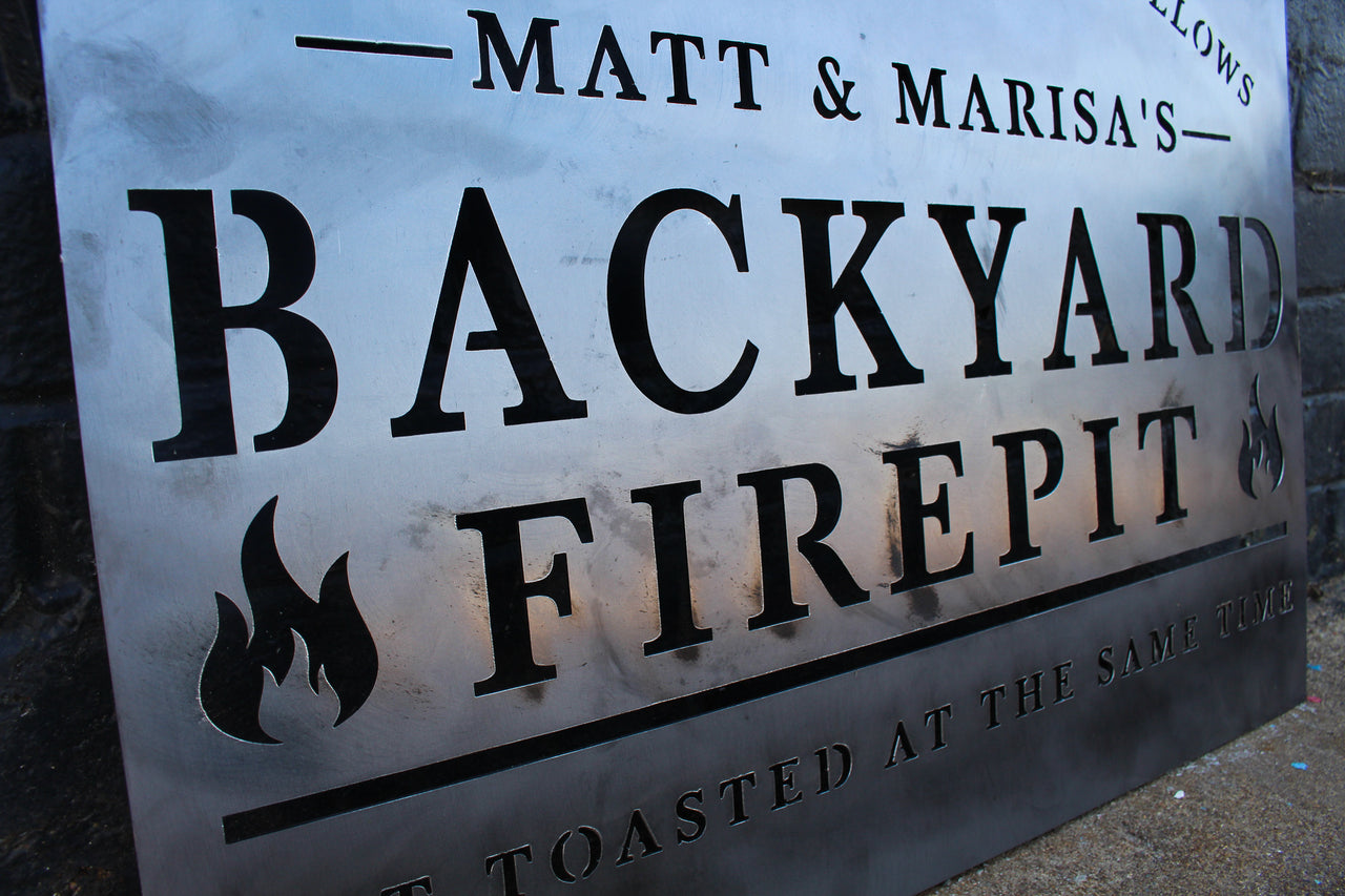 Personalized Backyard Firepit Metal Sign - Custom Backyard Home Decor - Custom Modern Patio Wall Art - Firepit Metal Sign