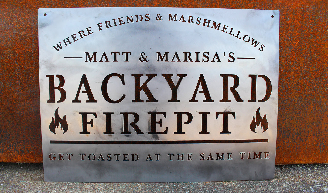 Personalized Backyard Firepit Metal Sign - Custom Backyard Home Decor - Custom Modern Patio Wall Art - Firepit Metal Sign