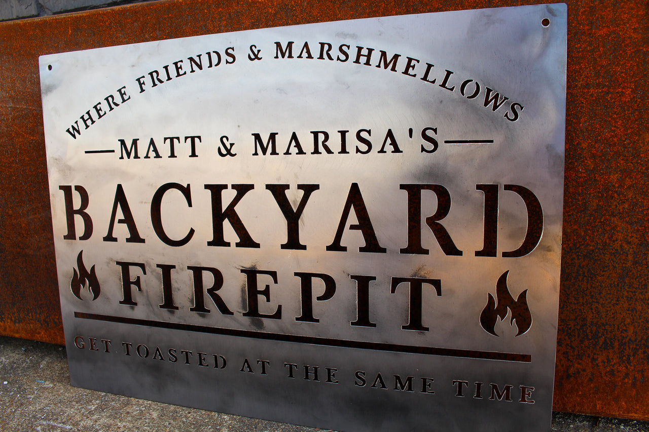 Personalized Backyard Firepit Metal Sign - Custom Backyard Home Decor - Custom Modern Patio Wall Art - Firepit Metal Sign