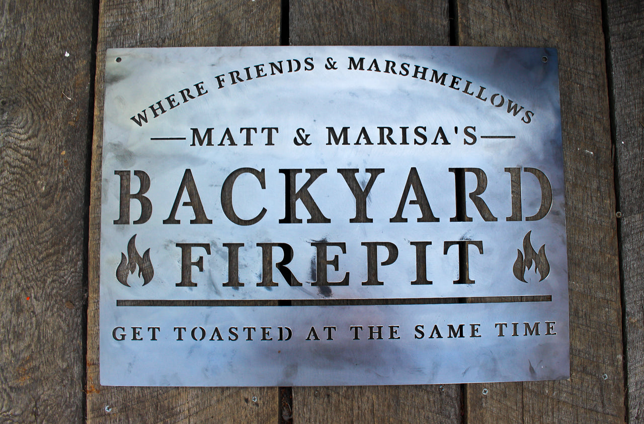 Personalized Backyard Firepit Metal Sign - Custom Backyard Home Decor - Custom Modern Patio Wall Art - Firepit Metal Sign