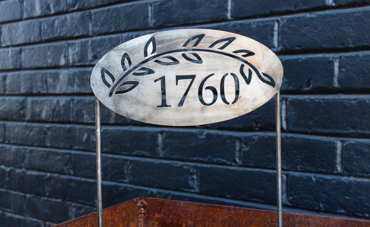 Personalized Address Stake - Custom House Number - Metal Floral Address Sign - Round Oval Address Marker - Planter Decoration