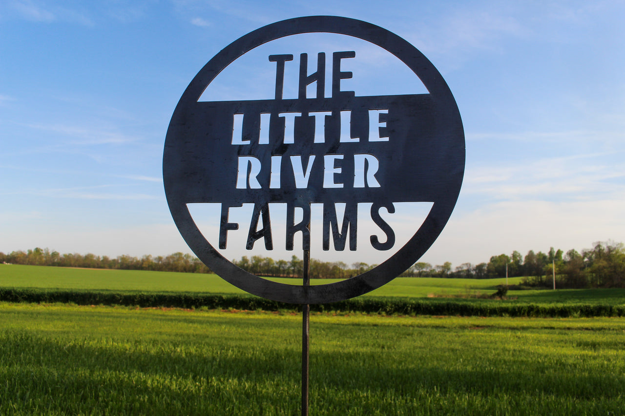 The Little River Farms Garden Stake -  Custom Metal Farm Name Garden Art - Personalized Homestead Sign - Modern Yard Decor
