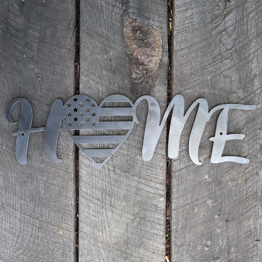 Metal Home Sign - American Flag Heart Wall Art - Fourth of July Decor