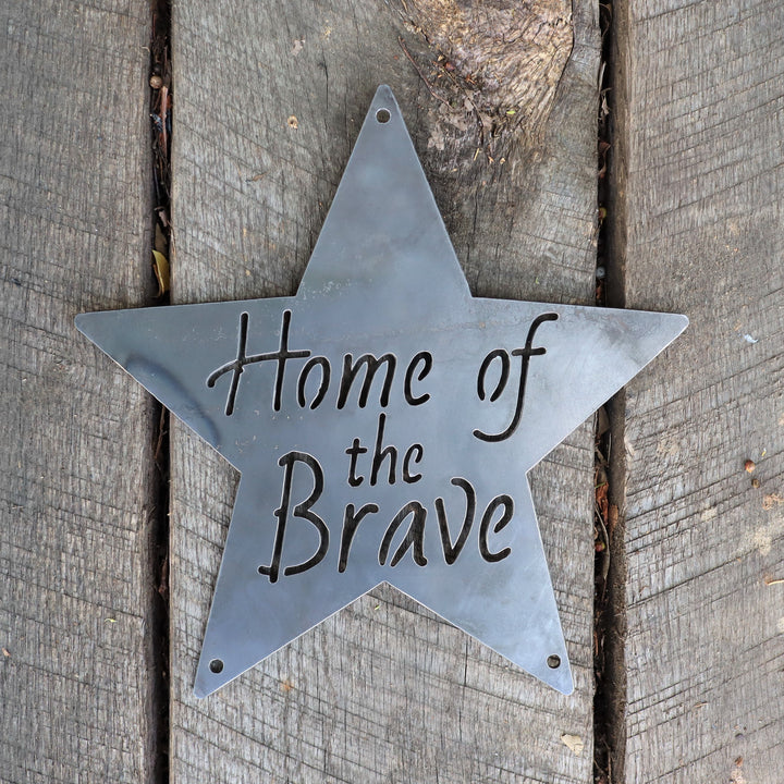 Home of the Brave Metal Sign - Patriotic Star Wall Art - Fourth of July Decor
