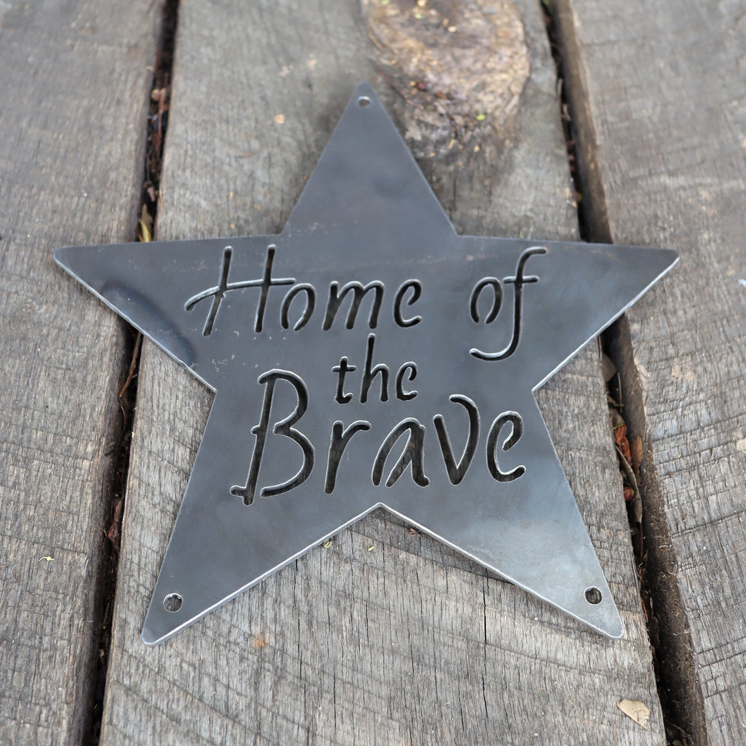 Home of the Brave Metal Sign - Patriotic Star Wall Art - Fourth of July Decor