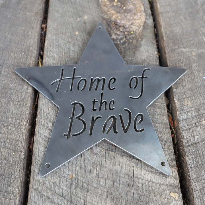 Home of the Brave Metal Sign - Patriotic Star Wall Art - Fourth of July Decor